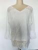 European and American Women's White Lace V-Neck Loose Pullover Long Sleeve Top