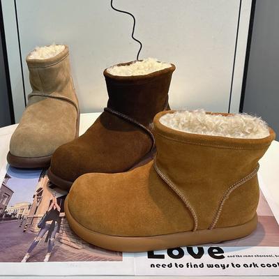 Leather Small Potato Snow Boots Women's 2025 Autumn and Winter New Small Height Increase Velvet Sleeve Warm Fluffy Cotton Shoes