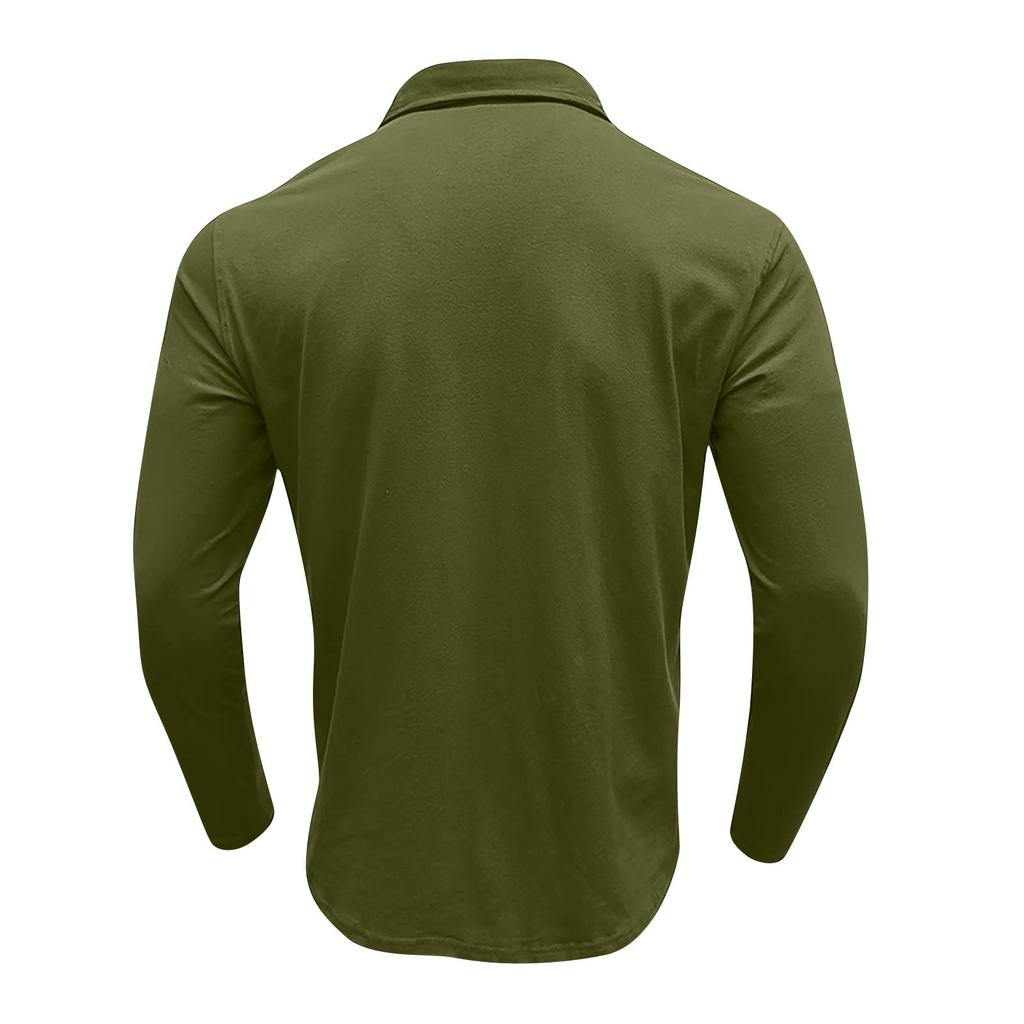 Męska koszulka wiosenno-jesienna w jednolitym kolorze z klapami, zapinana na 3 guziki, z rozcięciem na guziki i długim rękawem