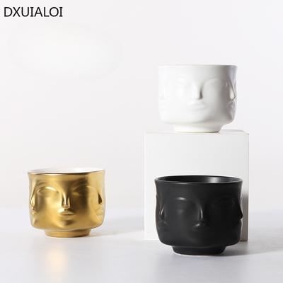 Nordischer Stil Keramikvase Gesichtsdesign Keramikvase Heimdeko-Accessoires Werkzeuge Schwarz Weiß Gold Pflanztopf Blumentopf Pflanztopf