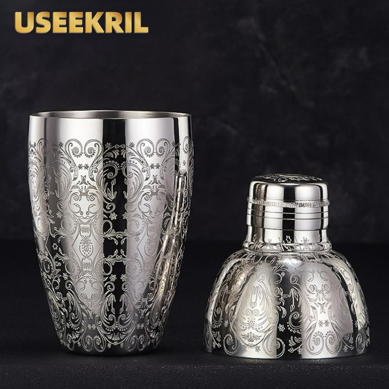 Engraving Vintage Bar Cocktail Shaker Stainless Steel Cocktail Boston Shaker Bartender Tools Bar Tools For Home And Bar
