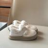 Korean Style Girls' Plush Cotton Velcro Leather Shoes - Thick Sole, Warm for Autumn/Winter 2025
