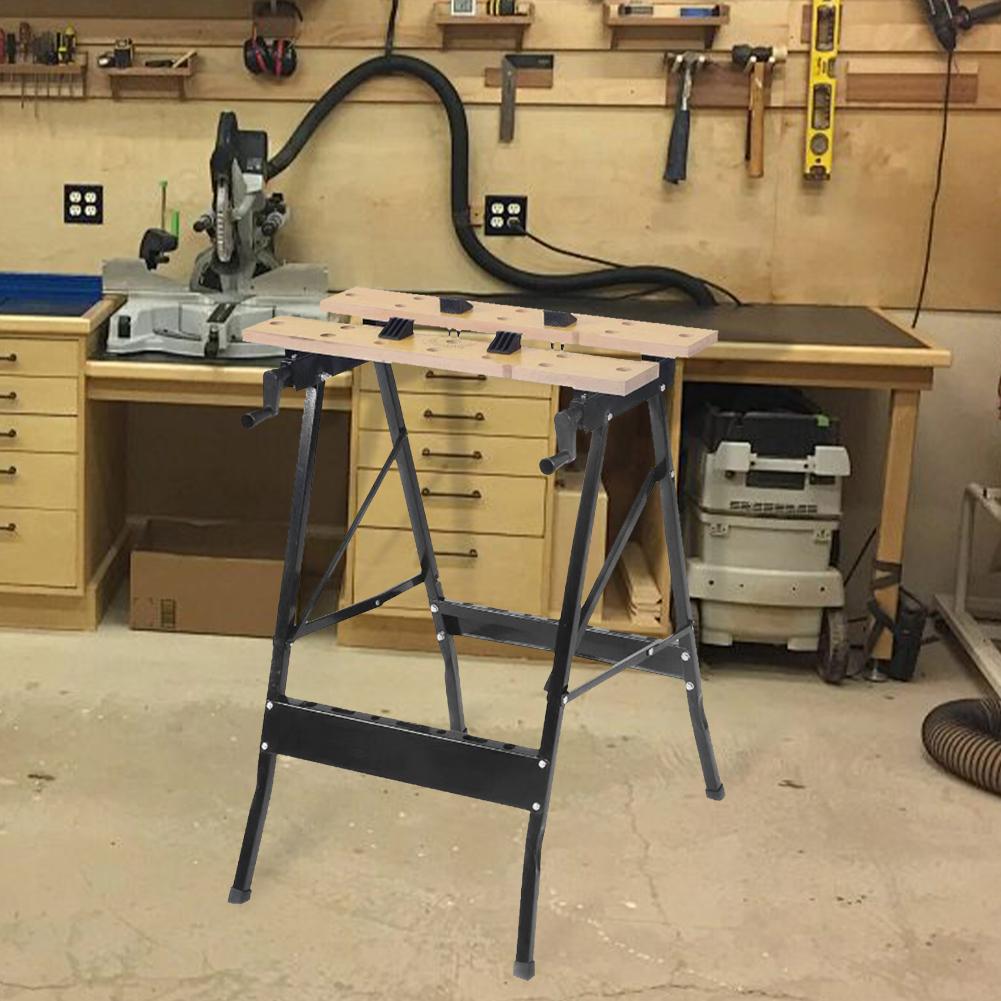 Portable Workbench Imprinted Ruler and Protractor Scale, Folding Sawhorse/Worktable and 4 Bench Dogs for Woodworking Projects