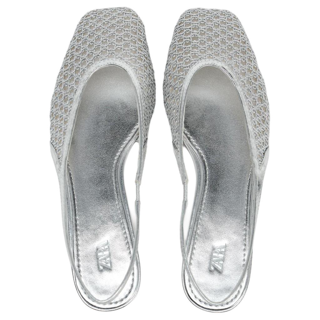 Zara Lightweight Open-Back Casual Flats 0.5cm Women flats Silver 12829510808