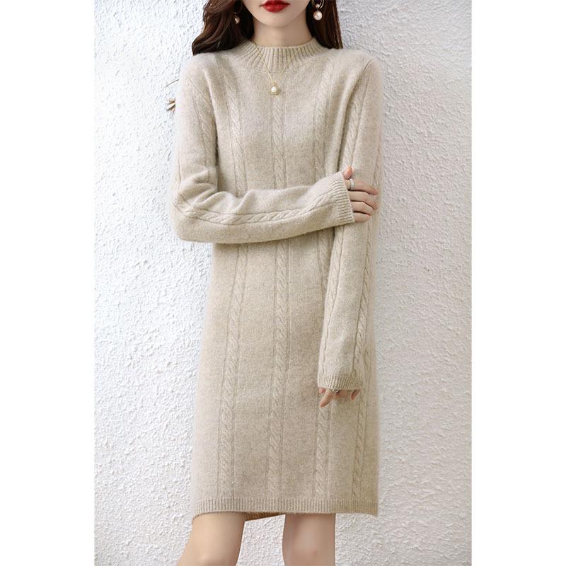 

Жіноча вовняна в язана сукня-светр середньої довжини з високим коміром - Вільний крій для осені/зими 2XL