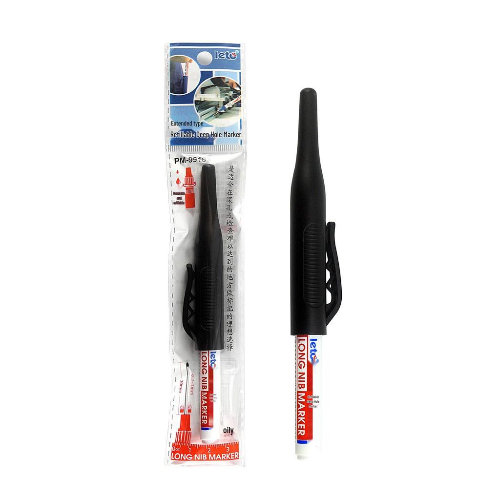 Refillable Long-Nose 32mm Oil-Based Quick-Dry Waterproof Marker for Woodworking, Metal, Tile, and Deep Hole Marking.