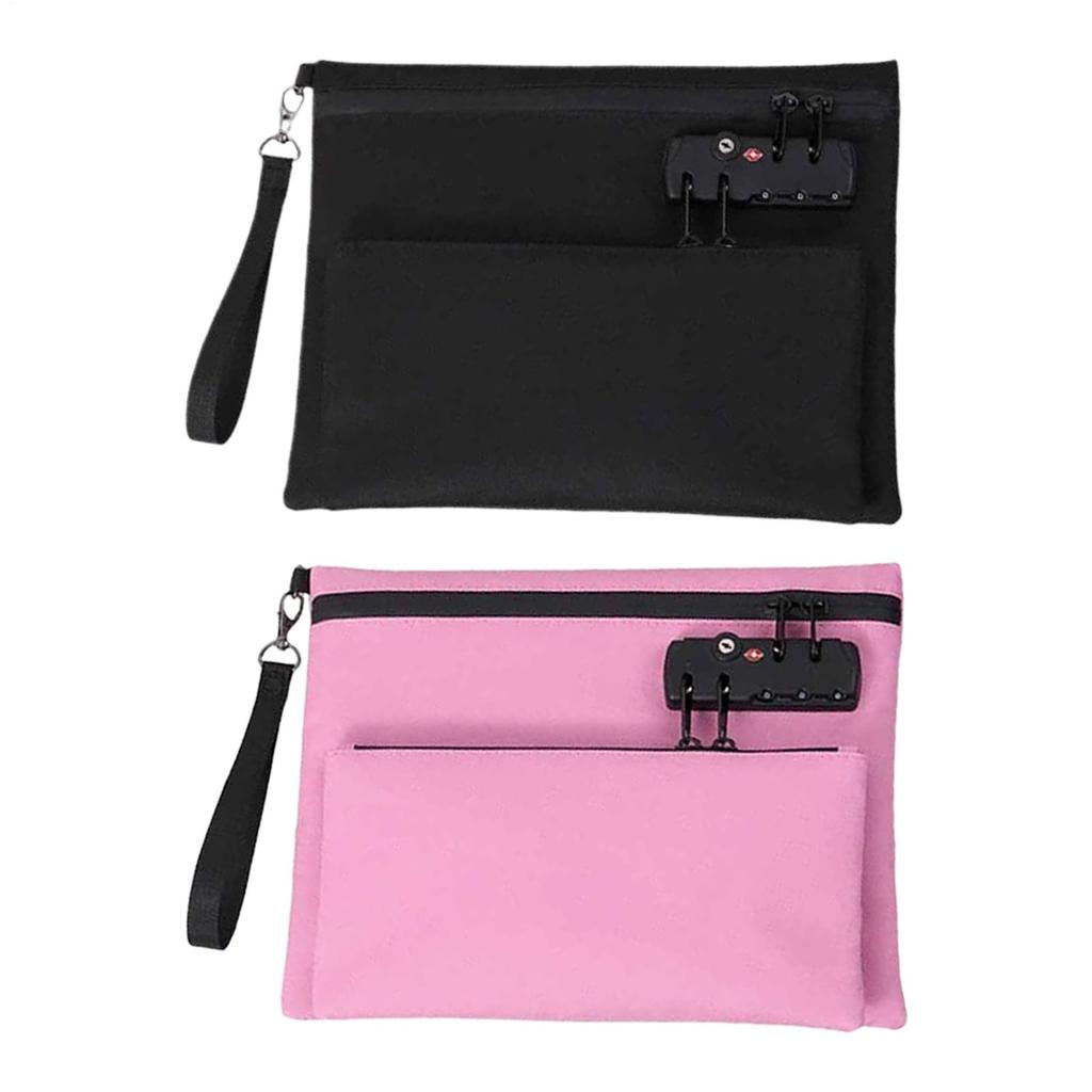 Money Bag with Lock Zippered Credit Cards Pouch Double Layer Portable Waterproof Money Bag for Camping School Hotel Bank