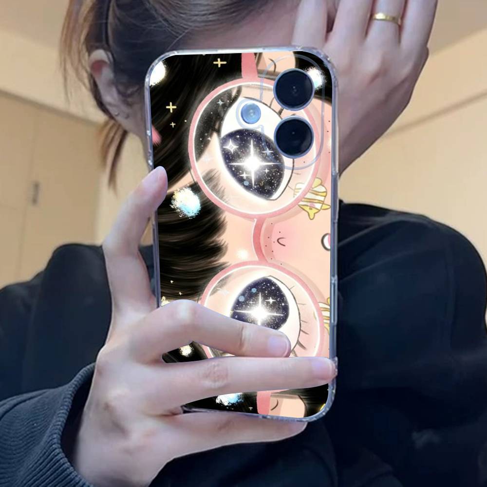 Kawaii Cute Black Big Eyes Cool Clear Silicone Soft Phone Case For iPhone 11 12 13 14 15 16 Mini 17 Pro Max TPU Phone Case