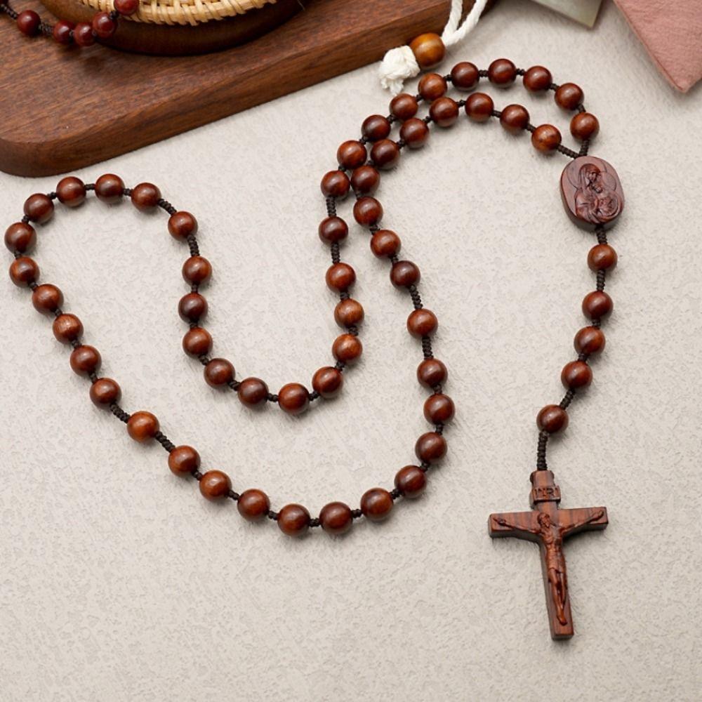 with Storage Bag Handmade Rosary Necklace Dalbergia Microphylla Crucifix Pendant Chain  Men