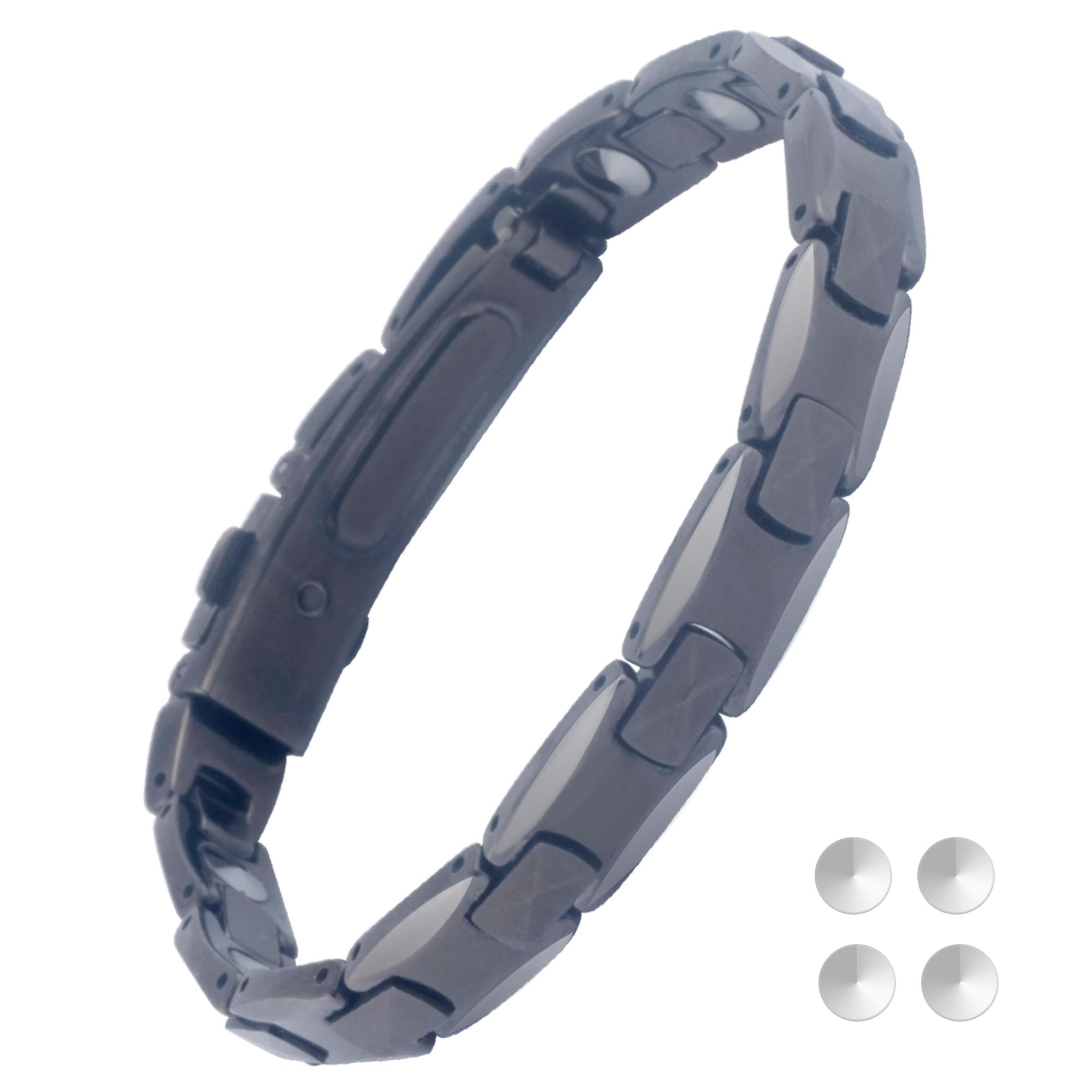 

[Hachi] 12-Piece 99.99% Pure Germanium Bracelet for Men, Anti-Static Bracelet with Magnetic Tungsten and All-Germanium (Gun Color (Light Black), 20)