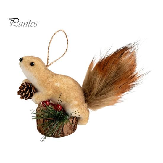 Winter Seasonal Tree Ornaments Christmas Squirrel for Tree, Cute Felt Plush Woodland with Pine Forest Animal Holiday Decor Cone, Hanging Decoration