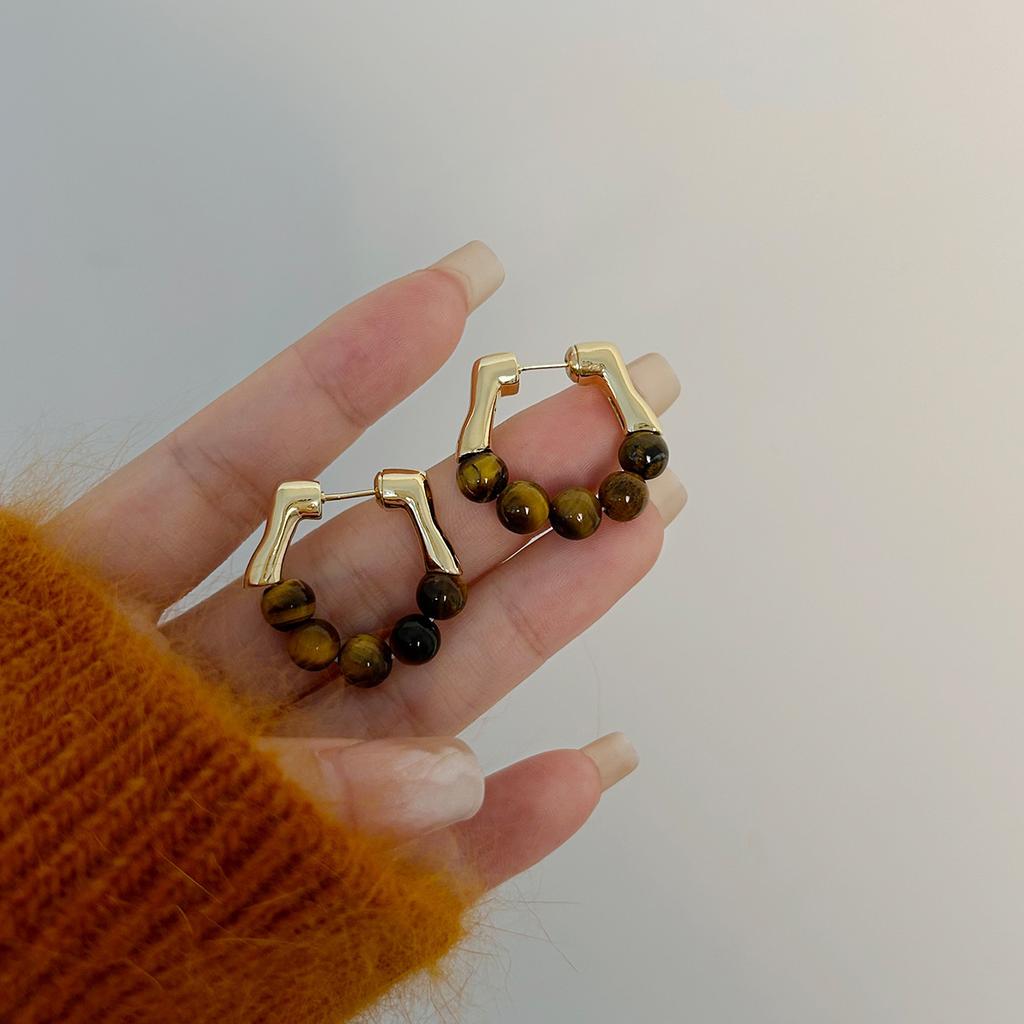 Maillard artificial tiger's eye stone ear buckle retro fashion high-end earrings light luxury temperament earrings