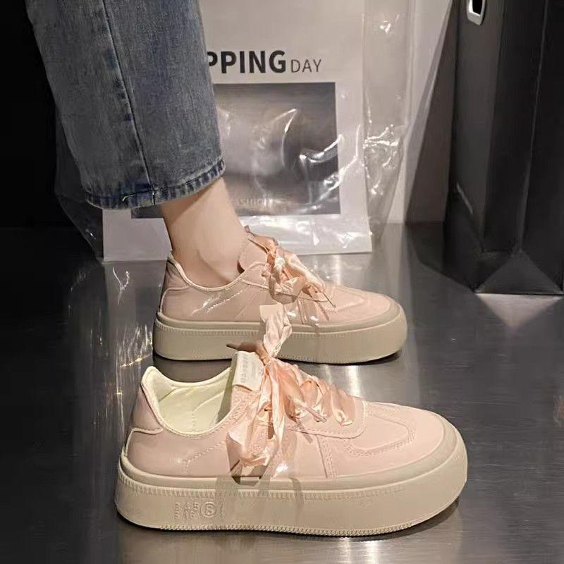 

2025 new summer ultra-light mint mambo heightened platform white shoes splicing lace-up sports and leisure board shoes 40