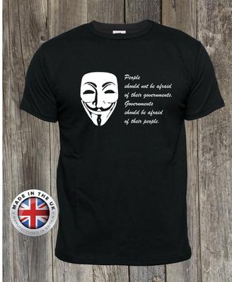 V for Vendetta T Shirt Anonymous T Shirt 'Governments Fear' Revolution T Shirt