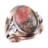 Natural Unakite Gemstone Handmade 925 Sterling Silver Two Tone Ring Size 7 C9z81