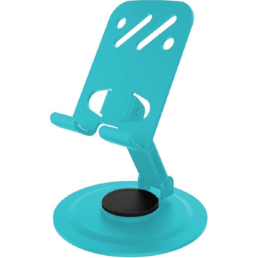 

Adjustable Metal Cell Phone Stand, 360° Rotation Fully Foldable, Anti-Slip Base Desktop Phone Holder for iPhone 17 16 15 14 13 Pro Max All дитини синього кольору