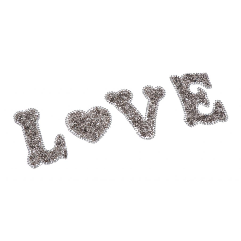 LOVE Heart Rhinestone Patch Appliques Iron On Bags Clothes Decorative