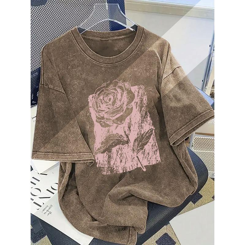 Y2K Fashion Retro Washed Cotton Men's T-shirt - Retro Style Round Neck Short Sleeved T-shirt,Creative Pattern Printed T-shirt, Soft Summer Fashion Top