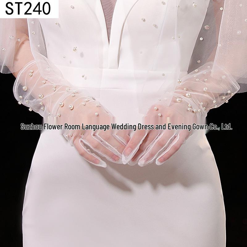 Elegant Pearl Bow Wedding Gloves - French Aesthetic for Bridal Portrait Styling