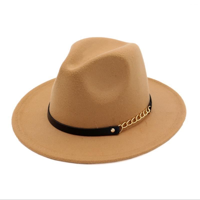 Wzcx Solid Color Korean Version Women Jazz Hat Autumn Winter Casual Tide Belt Vintage Red Felt Hat Adult Cap