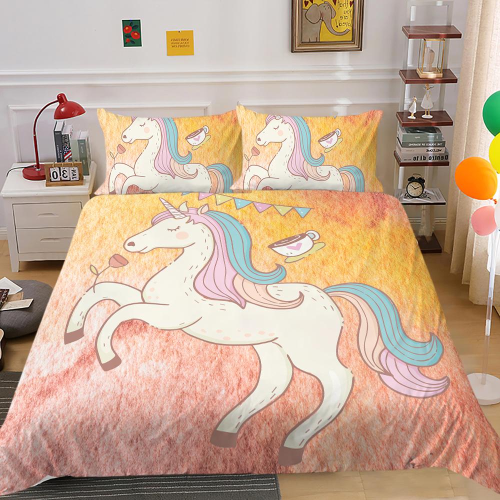 Bedding Set 3D Unicorn Print Bed Cover Home Bedclothes Bedroom Decor Hot Sale Pillowcase Polyester Bedclothes