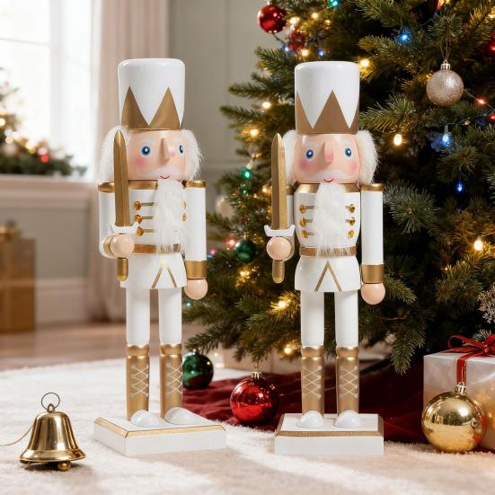 10" Nutcracker Figurines Wooden Christmas Nutcracker Soldier Ornament Standing Nutcracker Figure for Fireplace Shelf Tabletop Decor