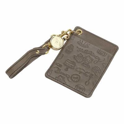 Hello Kitty Genuine Leather Pass Case with Reel Strap Commuter Holder IC Card Case Cowhide HELLO KITTY Fresh Kitty Fresh Gray [Sanrio] Women's (Hello