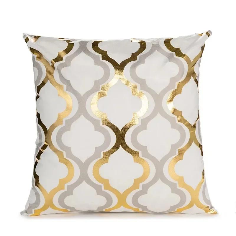 Modern Geometric Gold Bronzing Plants Leaves Cushion Cover Super Quality Polyester Pillow Cover Decorative Pillow for Sofa Chair