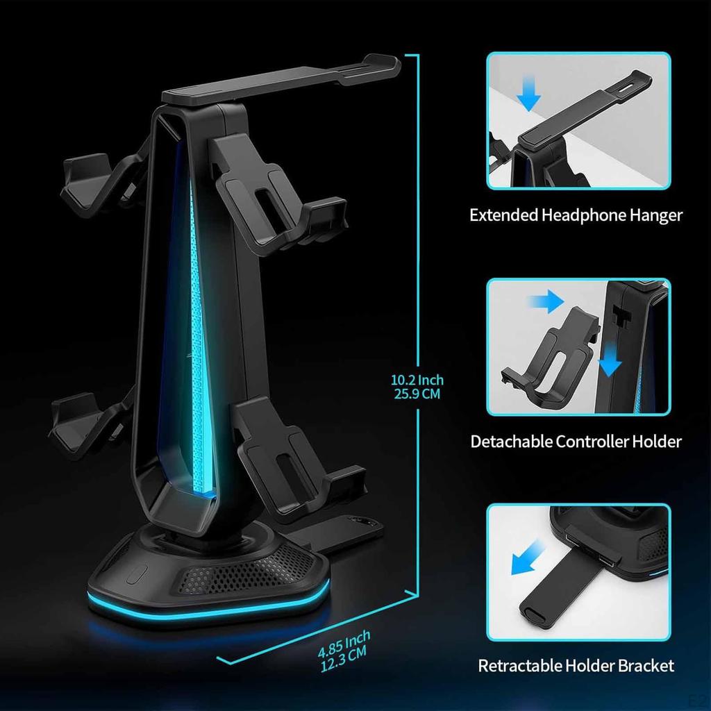 RGB Headset Stand,Controller Holder with 9 Light Modes Headphone Display Detachable Hook for DJ