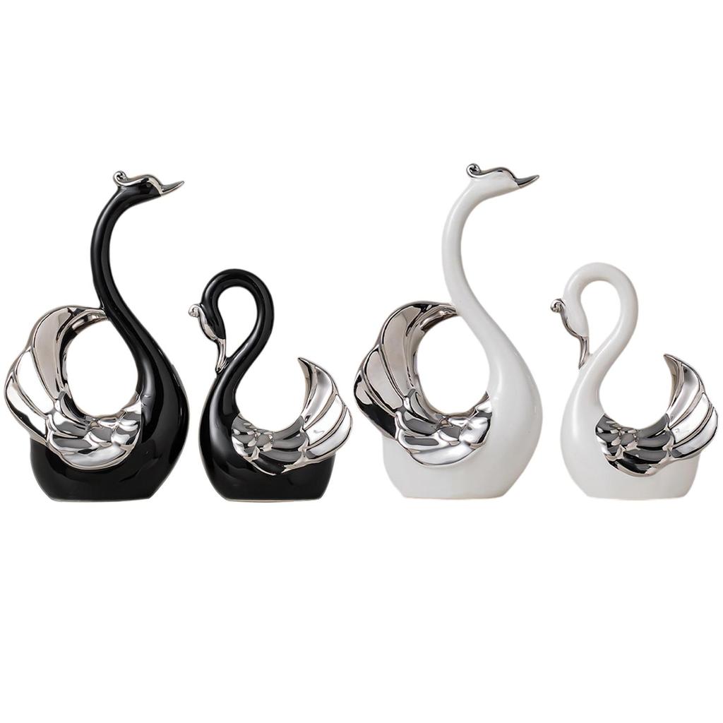 Porcelain Swan Couple Figurines Pair Statues Collectible Craft Table Centerpiece