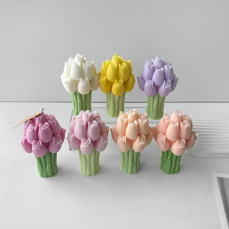 Silicone Candle Mold Craft Mould Tulips Bouquets Shape Flower Statue Moulds Silicone Clay Moulds for Hand-Making Candle