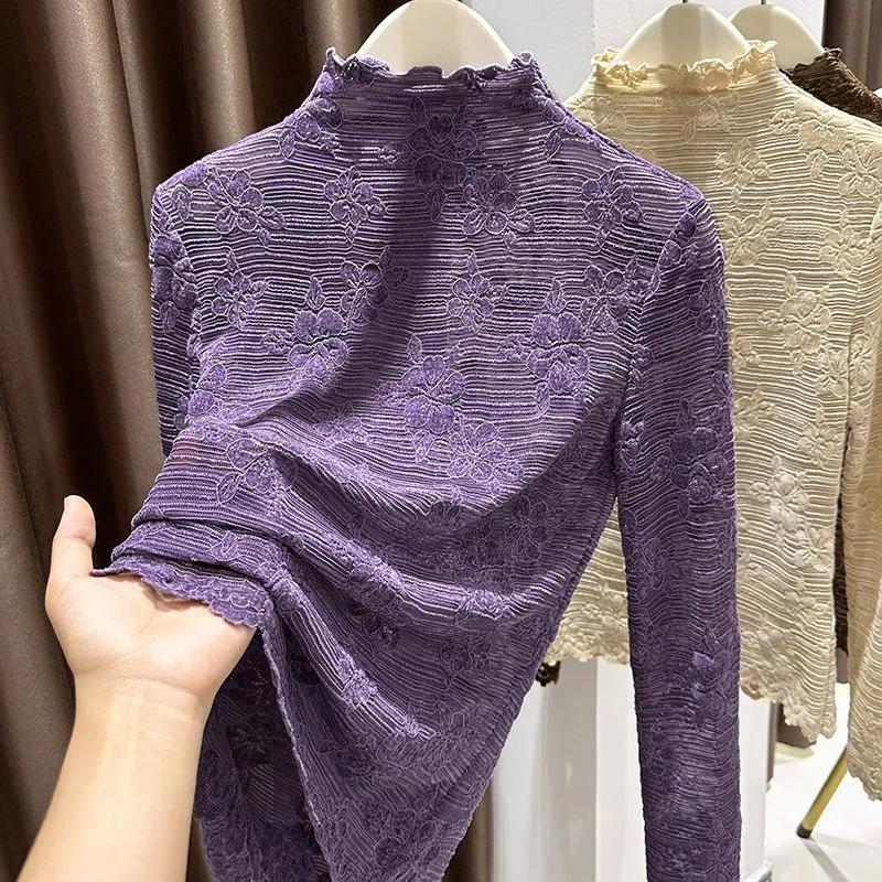 Swetry Topy Damskie Długi Rękaw Jesień Zima Wyściełana Bluzka Oversize Półgolf Luźna Koszula z Długim Rękawem Dopasowane Swetry