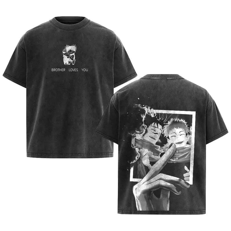 

Anime Jujutsu Kaisen Itadori Yuji Choso Print T-shirt Men Short Sleeve Clothing Cotton Tshirt Retro Washed T Shirt Harajuku Tops XXL чёрный