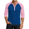 Men's Button-Down Contrast Raglan 3/4 Sleeve Top