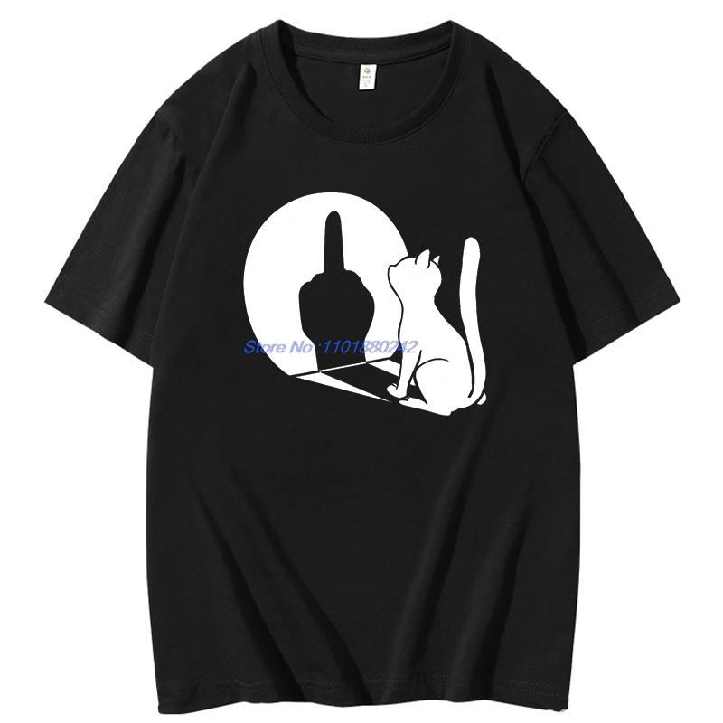 Summer Tops Tshirt Middle Finger Cat Shadow Fashion Graphic Tee New Arrival Goods Mens Short Sleeve Tee Cotton Tshirt