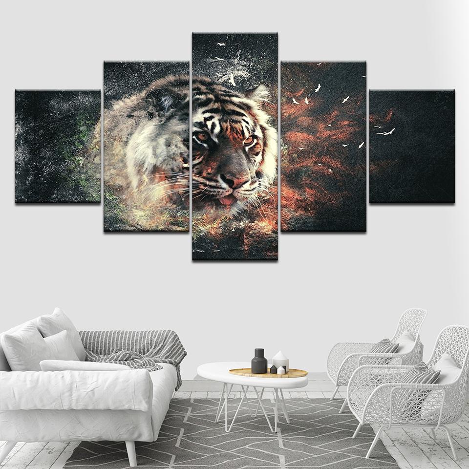 

5 Pieces/set Abstract Tiger Wall Art Painting Picture Print on Canvas for Home Decoration Wall Art Picture for Living Room 20x35 20x45 20x55cm