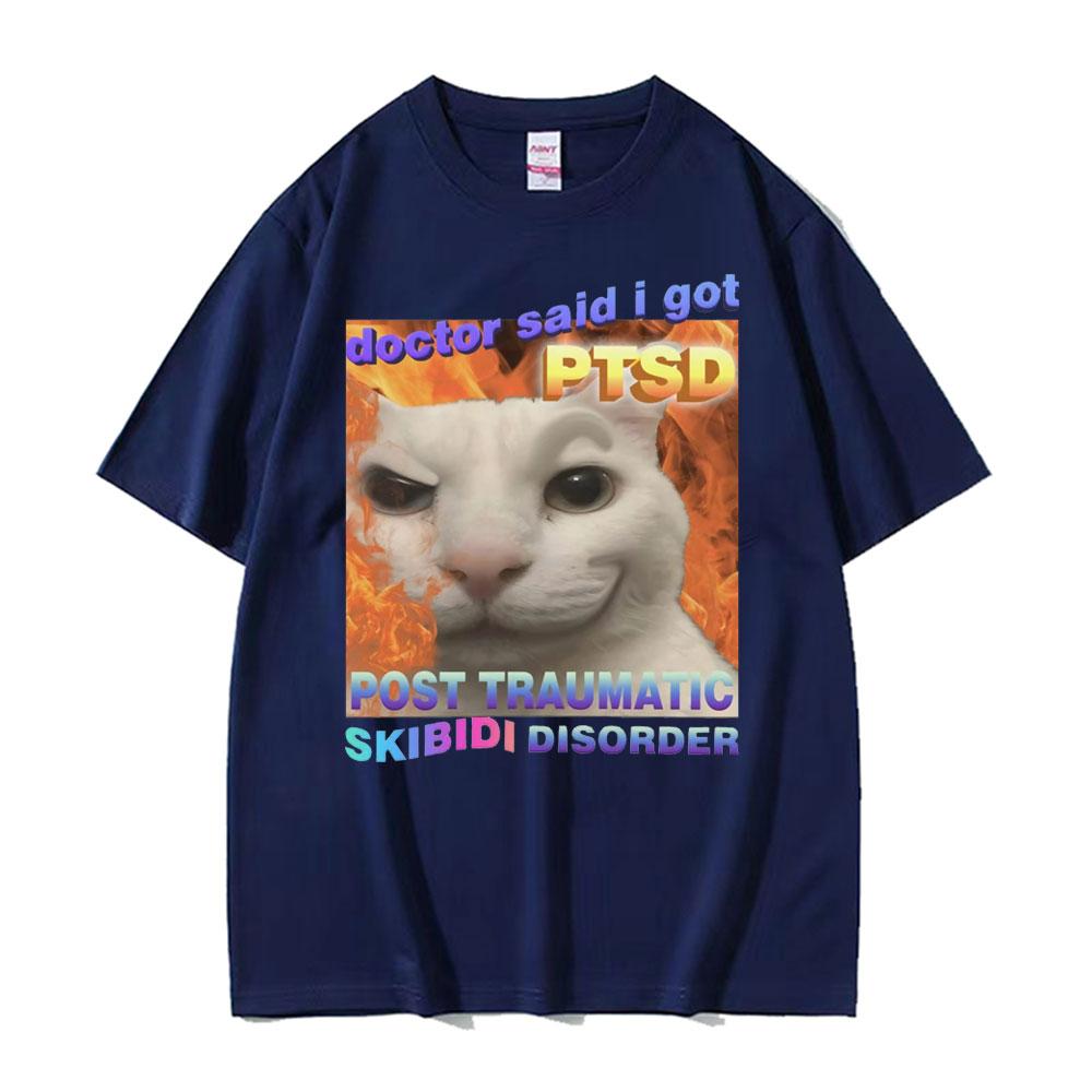 Vintage Skibidi Disorder Funny Cute Cat Meme Tee Shirt Gift Men Women Fashion Casual 100% Cotton Short Sleeve T-shirt Streetwear