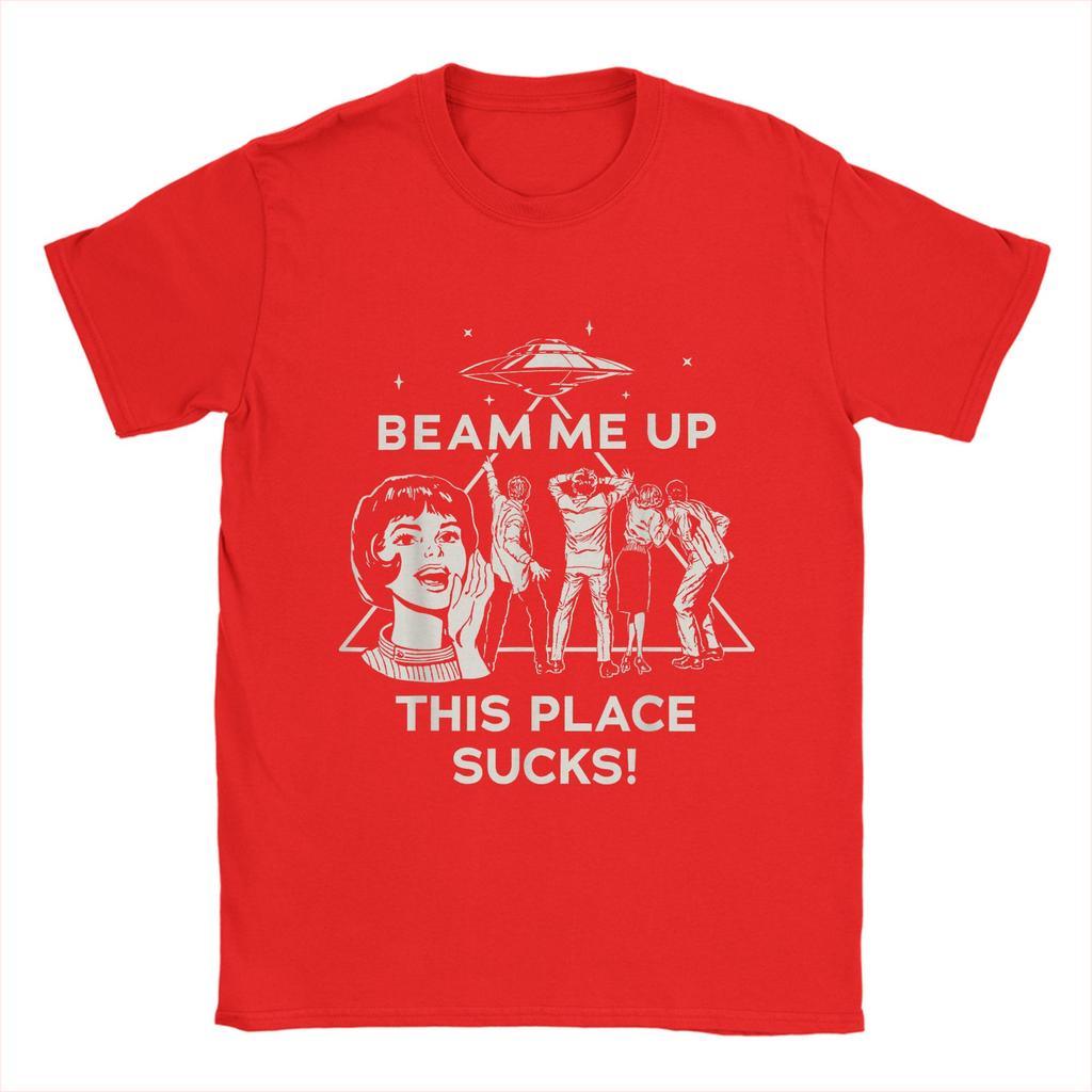 Harajuku T-Shirt Strand Beam Me Up Dieser Ort ist Mist! Hipster T-Shirts 100% Baumwolle T-Shirt für Herren Y2K-Muster Kurzarm-T-Shirts