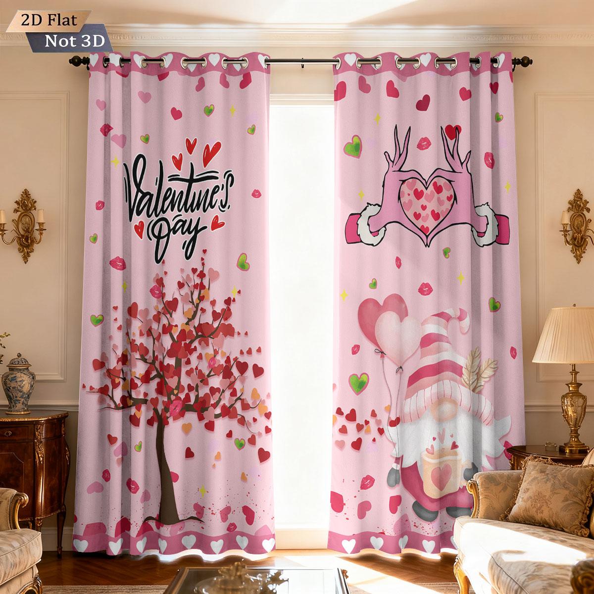 

2pcs Valentine s Day pink romantic goblin print perforated blackout curtains multiple sizes living room insulation decoration 100*130 HOOK 1pcs