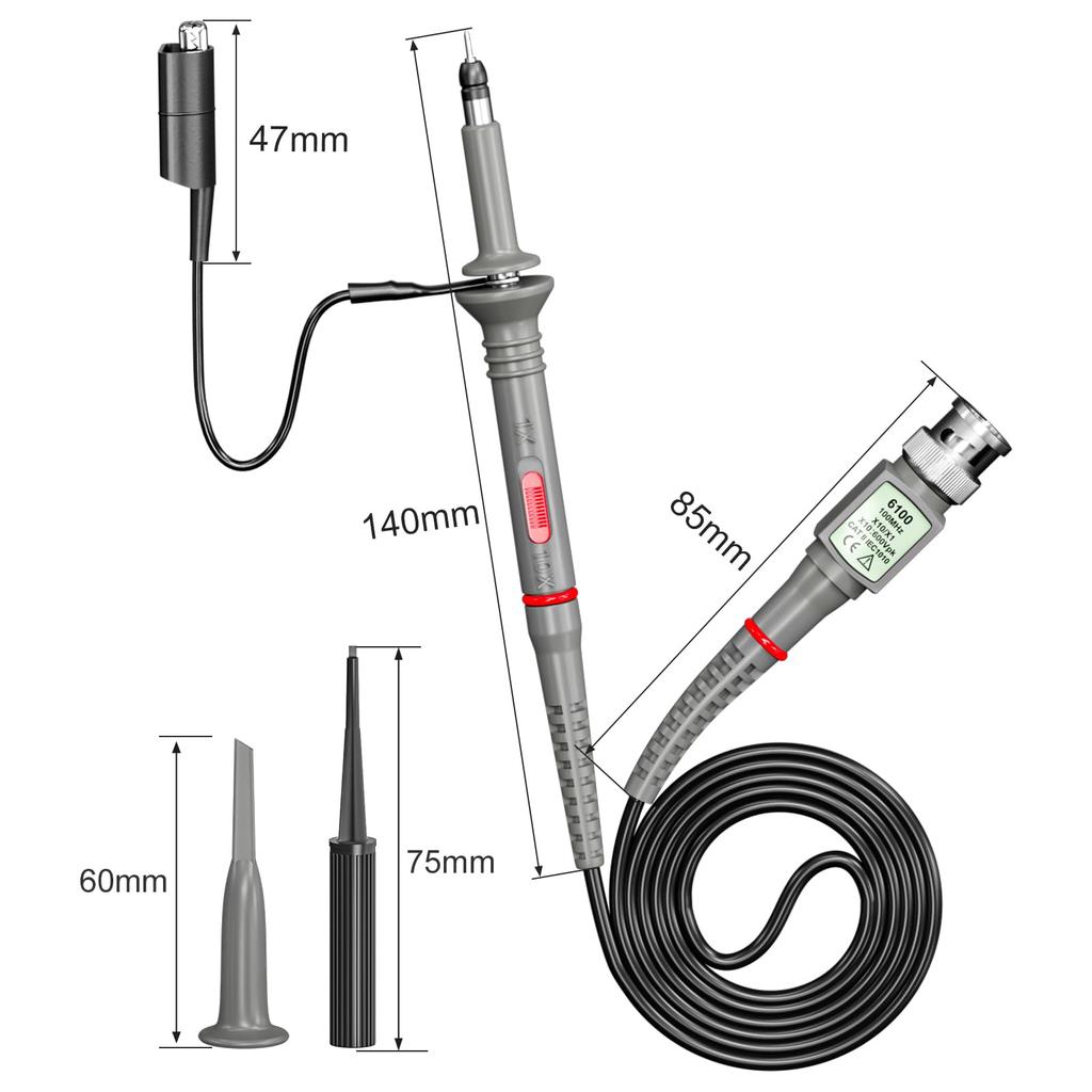 Cleqee Oscilloscope Probe P6100 1X 10X 100MHz DSO Coaxial BNC Connection Electronic Tool Measurement High Voltage Test Probe with Accessory Kit