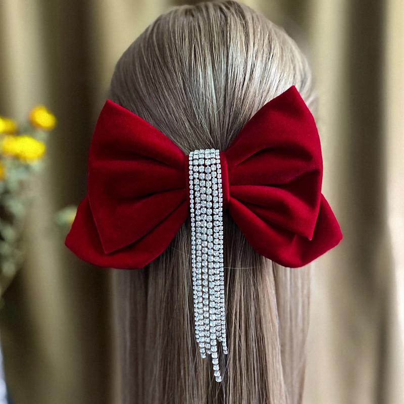 Korean Vintage Rhinestones Bow Wedding Hairpins Headdress Tiaras for Bride Hair clip with fringes and crystals