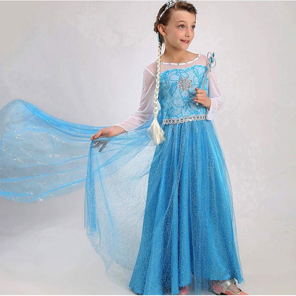 Kids Princess Light Kids Cosplay Luxury Set Heart Magic [YITING] Dress, Blue, Costume, 7-Piece (Princess Dress, Tiara, Wand, Gloves, Necklace, Ring,