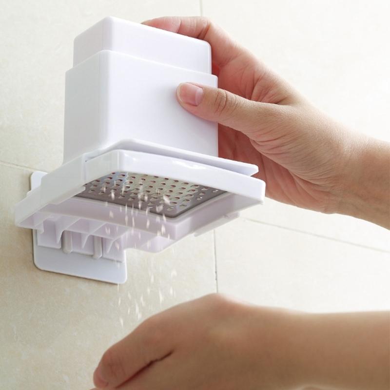 Bathroom Soap Grinder Wall Mounted Soap Holder with Presses Box Hollowed Bottom Soap Case for Shower Kitchen Draining Rack