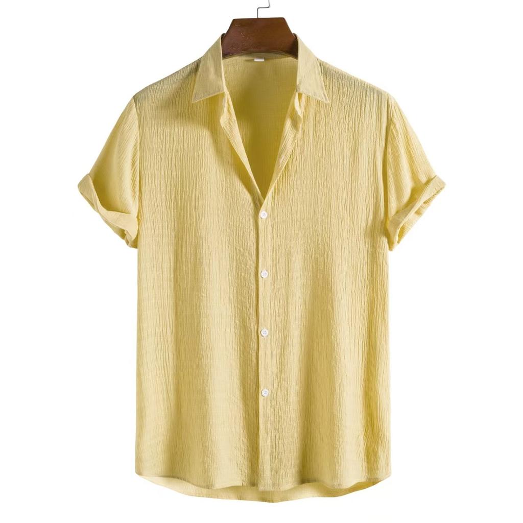 Man cotton shirt men's fashion trend solid color shirt dark compartment short sleeve men's shirt men's