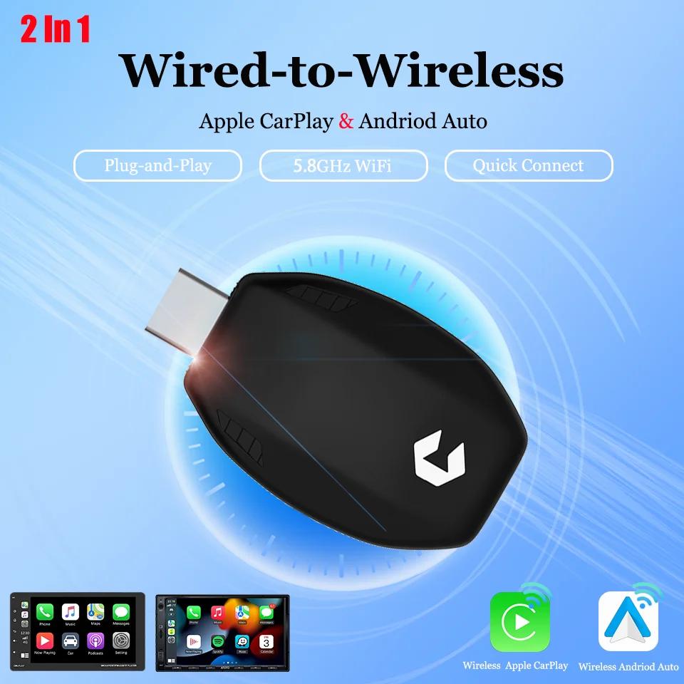 

Проводной и беспроводной беспроводной адаптер CarPlay Android Auto 2 в 1 Smart Mini Box Plug and Play WiFi Fast Connect Universal