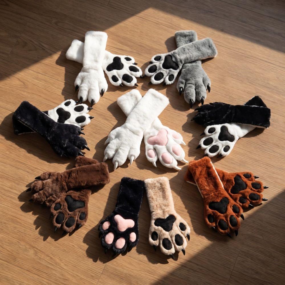 Guanto Zampa di Bestia Spesso Guanti Zampa di Gatto Peluche Lungo Guanti Artiglio di Gatto Cartone Animato Costume Cosplay