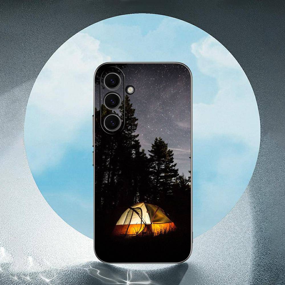 Camping Nature Mountain Luxury Black Phone Case For Samsung Galaxy S23 S24 S25 Ultra S22 Plus S21