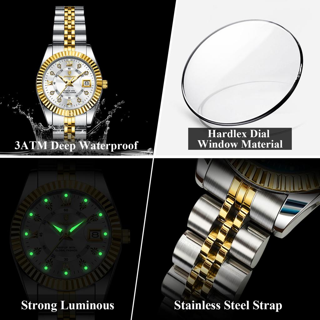Luxury Women's Watches Waterproof Luminous Date Ladies Wristwatch Stainless Steel Elegant Quartz Watch For Women
