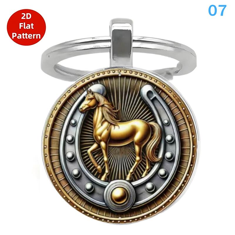 Vintage 2026 Year Of The Horse Design Dome Glass Alloy Pendant Keychain Backpack Hangings Decoration Gifts New Year