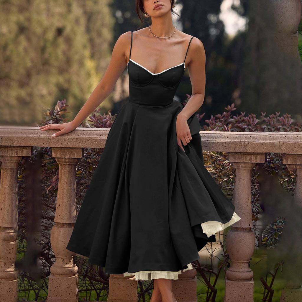 Dámské módní jednobarevné princeznovské šaty se síťovinou a dvouvrstvé podvazkové šaty